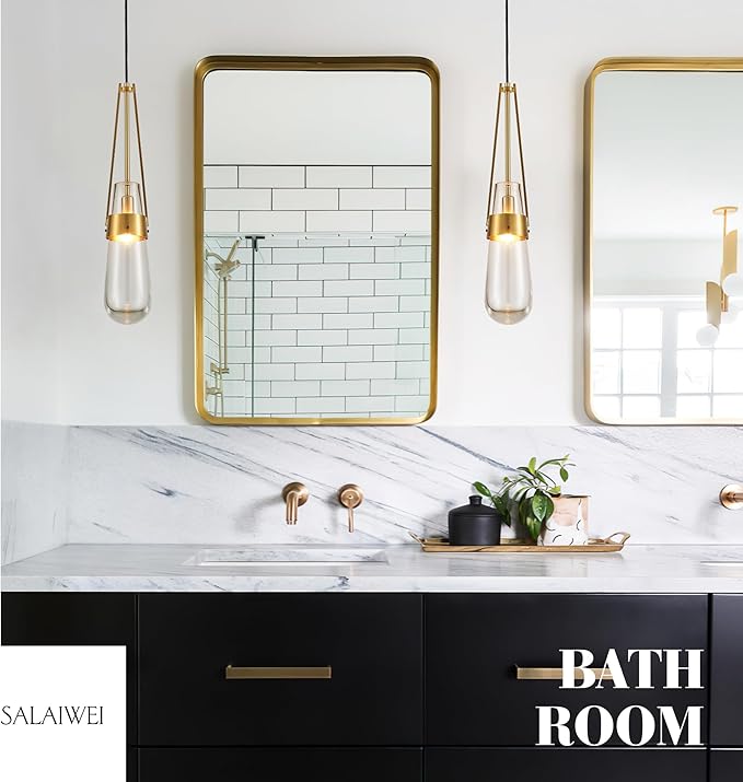 Raindrop Pendant Light Fixtures Set of 2, Brass Glass Pendant Lighting, Teardrops Gold Hanging Light Clear Solid Glass Pendant Light Modern Chandeliers for Dining Room Porch Living Room