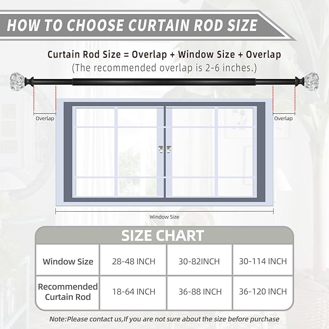 Matte Black Double Curtain Rod for Windows 48 to 84 Inch: Double Window Treatment Curtain Rod Heavy Duty Adjustable from48 to 84 Inch - Silver Foil Resin Finials and Double Curtain Rod