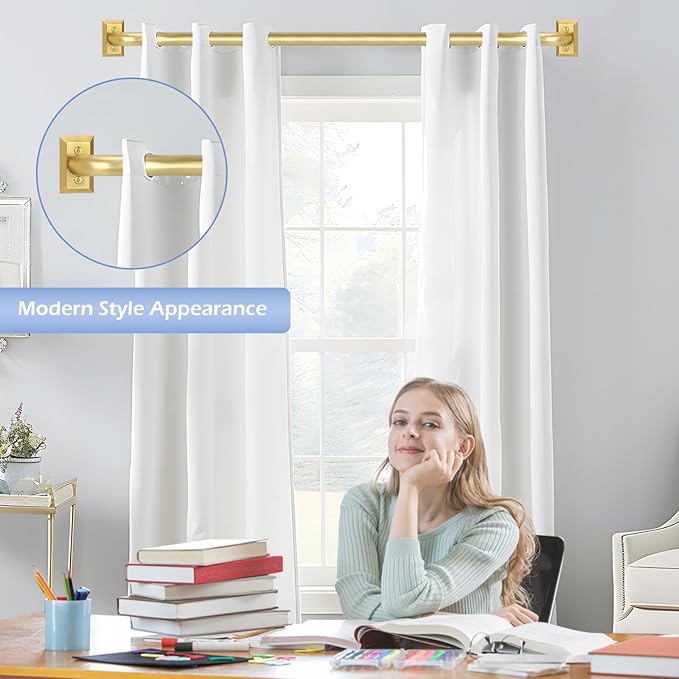 Gold Wrap Around Curtain Rods 2 Pack:Blackout Heavy Duty Adjustable Window Curtain Rod for Bedroom Kitchen,Modern Decorative Curved French Metal Drapery Rods Easy Install,Brushed Gold 48-90"