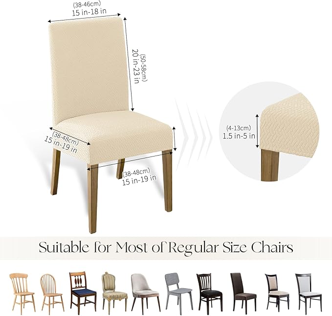 MOSAYT 100% Waterproof Dining Room Chair Covers Set of 4, Super Fit Stretch Jacquard Parson Chairs Slipcovers Removable Washable Chair Seat Protectors for Home, Kitchen, Banquet (Beige - XL)
