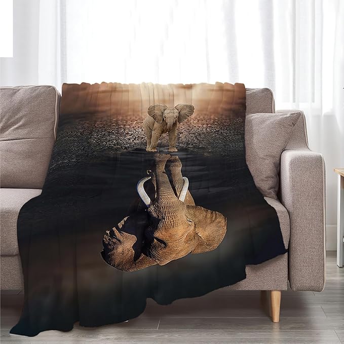 Wild Elephant Blanket Elephant Lovers Throw Blanket Super Soft Plush Lightweight Warm Fleece Flannel African Animals Decor Blanket Gifts for Girls Boys Women Men for Sofa Couch Bed 40"X50"
