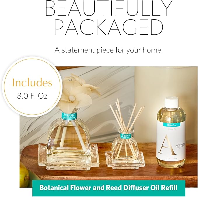 AGRARIA Reed Diffuser Refill, Scented Oil Home Fragrance, Reed Oil Diffuser Gift Set for All Occasions, Riviera Pear