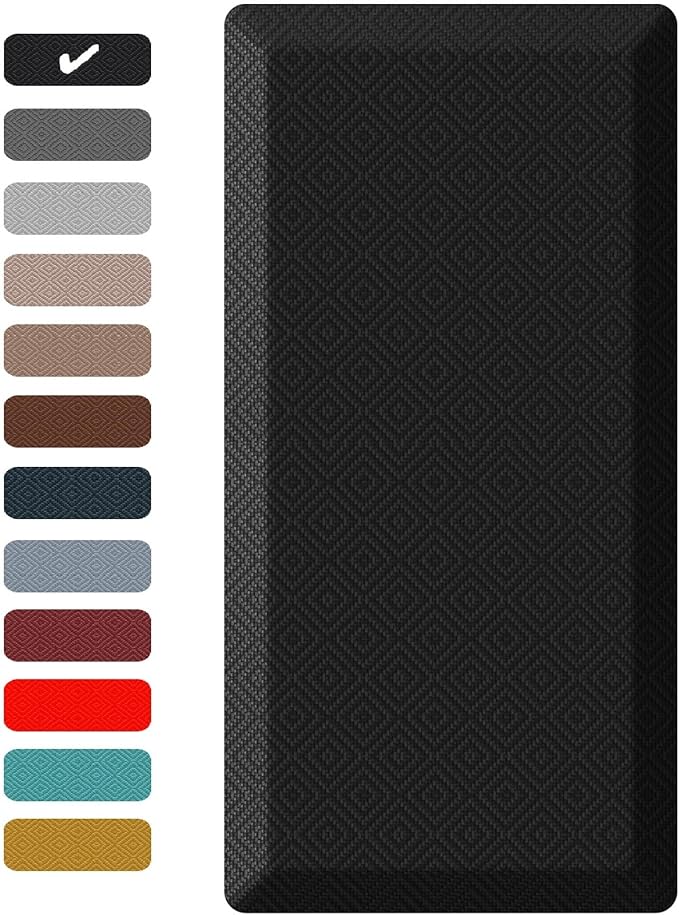 Ophanie Anti Fatigue Cushioned Mat, 3/4 inch Thick, 20x48 Kitchen Mats for Floor, Kitchen Rugs, Waterproof, Comfort Ergonomic Standing Mat for Office, Home, Standing, Black Non-Slip Ridged Bottom