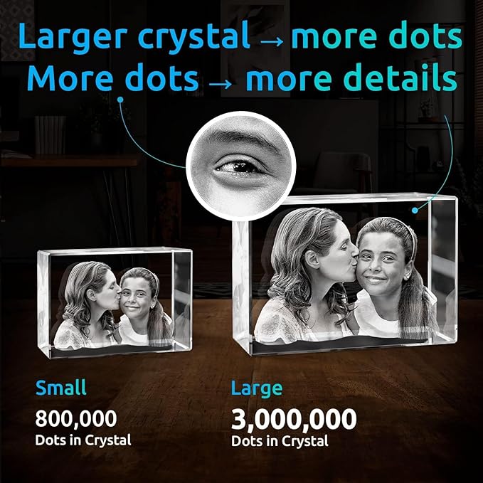 ArtPix 3D Premium Crystal Photo, Christmas Personalized Gifts for Women, Wife, Her, Him, Men, Husband, Grandma, Great Xmas Customized Gift With Your Own Photo, Custom Glass 3D Laser Etched Picture