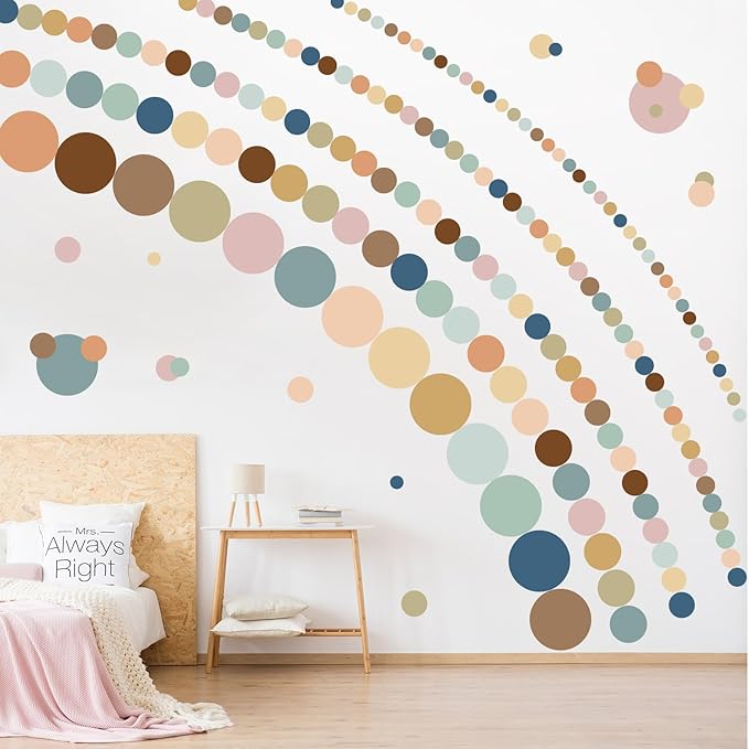Zonon 264 Pcs Polka Dot Wall Decals for Classroom Decor Kids Circle Wall Sticker Vinyl Peel and Stick Colorful Removable for Nursery Bedroom Playroom Living Room(Boho Color)