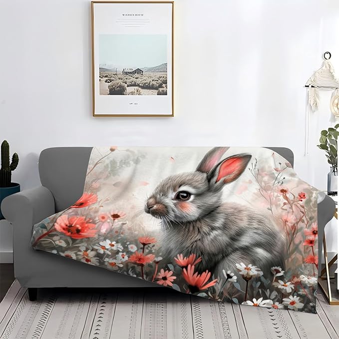 Tijuboni Rabbit Bunny Throw Blanket Rabbit Gifts for Girls Boys Women Men Kids Adults Soft Flannel Fleece Blanket for Couch Sofa Bed Home Decor 60"x80"