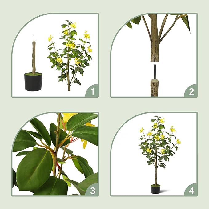 2-Pack 4FT Artificial Jasmine Tree,Realistic Potted Fake Plants with Flowers&Planter,Indoor/Outdoor Faux Flowering Trees for Home,Office,Porch,Wedding,and Housewarming Gift Decor