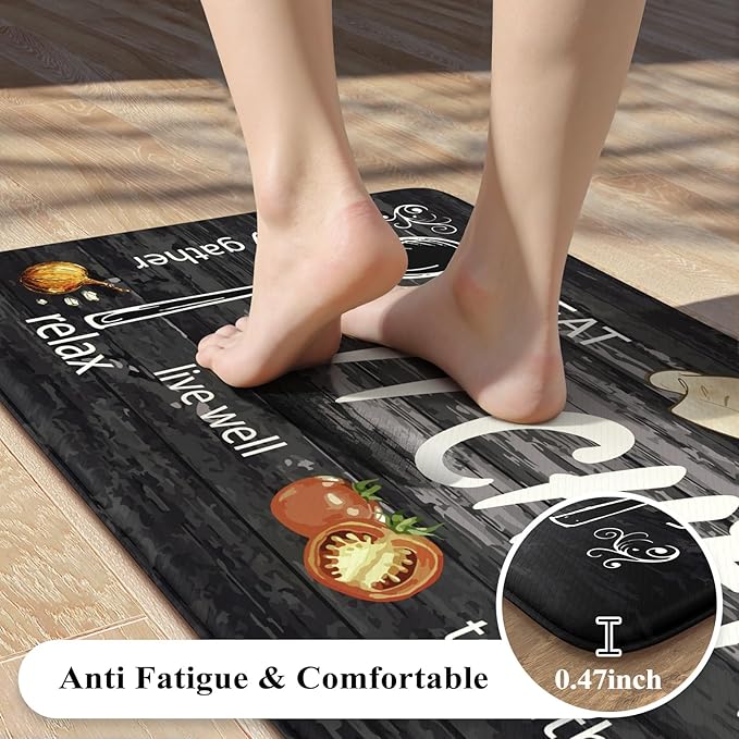 KIMODE Anti Fatigue Kitchen Mat 2PCS,Non Slip Waterproof Kitchen Rugs,Farmhouse Grey Kitchen Mat for Floor,Cushioned Comfort Foam Standing Mat for Home,Laundry,Sink,Desk