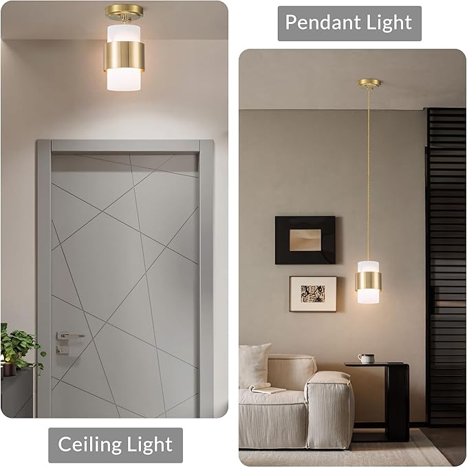 Modern Pendant Lighting, Gold Pendant Light Fixtures Ceiling Light for Kitchen Island Hallway Porch Corridor Bedroom with Frosted Glass Shade, 1 Light