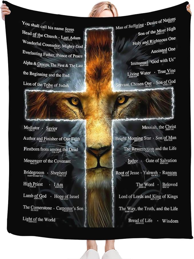Tijuboni Christian Lion Throw Blanket Religious Gifts for Women Men Girls Boys Kids Adults Soft Flannel Fleece Blanket for Couch Sofa Bed Home Decor 60"x80"