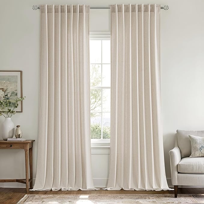 MIULEE Non-See-Through Privacy Linen Curtains 2 Panels, Light Filtering Window Curtains Farnhouse Textured Back Tab Semi Sheer Drapes for Bedroom Living Room, 52 x 90 Inches Long, Linen