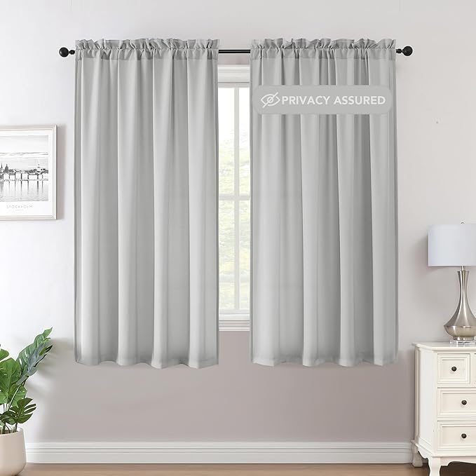H.VERSAILTEX Sheer Curtains 63 inches Long Non-See-Through Farmhouse Curtains for Living Room Light Filtering Semi Sheer Panels for Bedroom Privacy Window Drapes 2 Panels Rod Pocket, Grey