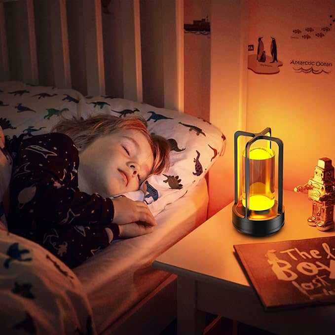 Portable Table Lamp for Outdoor Indoor: Cordless Rechargeable Desk Lamp with 3 Color Stepless Dimmable - Metal Battery Operated Lantern Light for Bedroom/Bar/Coffee Shop/Camping (Black)