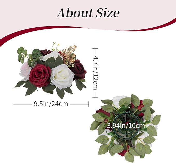 BLOSMON Artificial Flowers Ball Wedding Centerpieces 2 Pcs Burgundy Rose Artificial Flower Center Pieces Decoration for Table Silk Kissing Ball Faux Floral Bouquet Arrangements Home Party DIY Decor