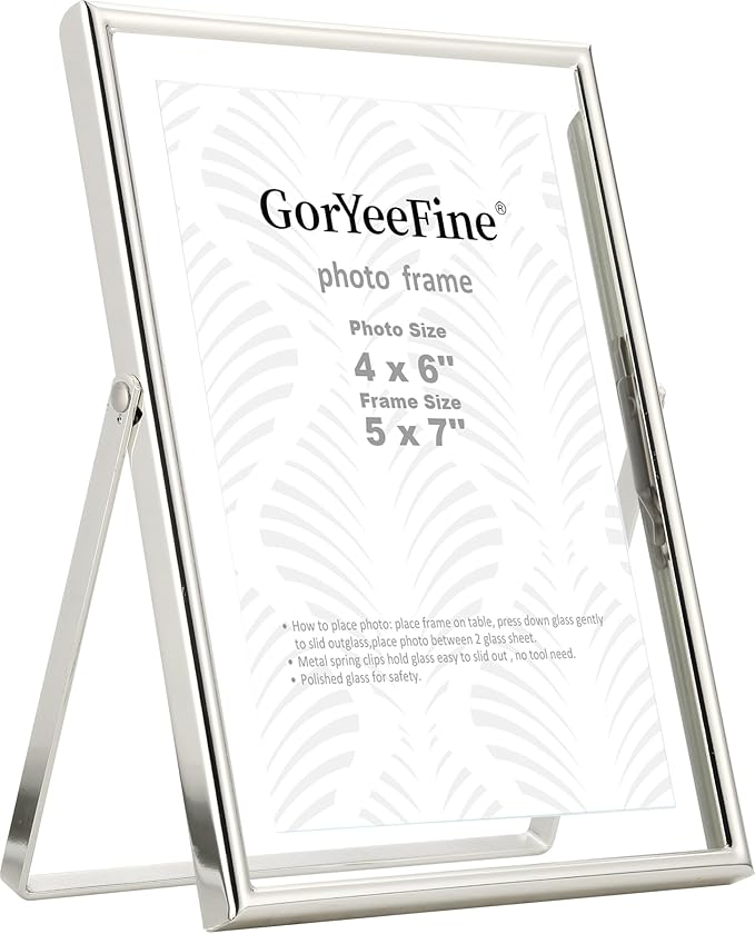 Silver 5x7 Floating Picture Frames Adjustable for (3.5x5 & 4x6) Photos Elegant Tabletop/Shelf Display Picture Frames,Classy Wedding,Thanksgiving,Christmas for Home & Office Decor
