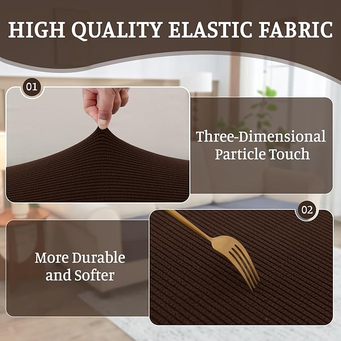 Sectional Couch Covers for Sofa Cushion L Shaped Couch Cover Washable Soft Couch Cushion Covers Stretch Sofa Slipcovers(1-Piece for Chaise or Sofa 3-Seater, Brown)