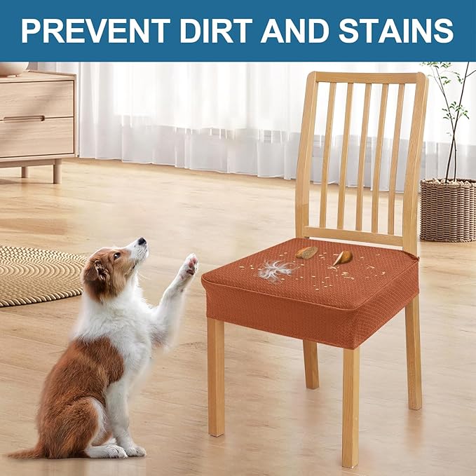 Smiry Waterproof Seat Covers for Dining Room Chairs Set of 6, Stretch Jacquard Removable Washable Chair Seat Slipcovers Protector, No Rear Covers, Rust