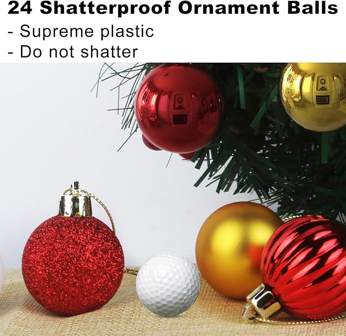 Red & Gold 2.5" Christmas Balls Christmas Tree Decoration Ornaments Shatterproof Hanging Balls for Birthday Halloween Holiday Wedding Decorations Set of 24pcs
