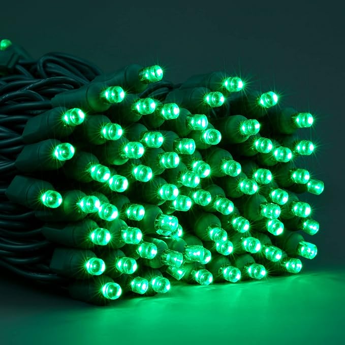 YULETIME Green 5MM LED Christmas Lights, 33 ft 100 Count 4" Spacing One-Piece High Waterproof Wide Angle UL Certified String Light (Green)