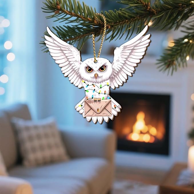 34HD Owl Christmas Ornament 2025 – Wooden Hanging Xmas Tree Ornament Decoration, Magical Fantasy Christmas Keepsake Gifts and Home Decor for Owl Mail Carrier Lovers and Wizard Fans