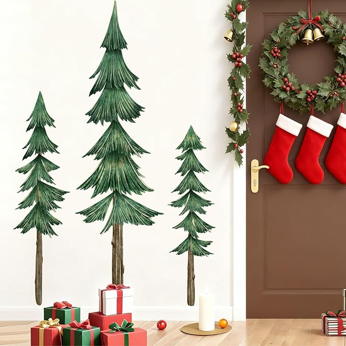 Large Pine Tree Wall Decal Giant Green Tree Wall Stickers Removable Large Forest Decals Peel and Stick Evergreen Trees Decal Woodland Trees Sticker for Living Room Bedroom Home Decor