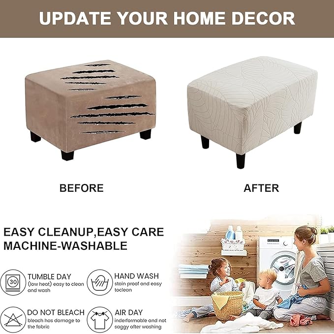 Eco-Ancheng Ottoman Cover Stretch Rectangle Footrest Stool Slipcover Ottoman Bench Covers Jacquard Footstool Protector Covers Storage Ottoman Slipcovers for Foot Stool with Nonslip Elastic Bottom,05
