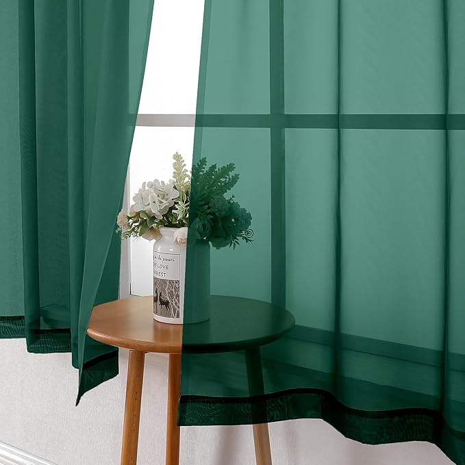 Lecloud Hunter Green Sheer Curtains 78 Inches Long 2 Panels, Airy Voile Solid Curtains, Gauzy Stylish Aesthetic Windows Decor Drapes with Rod Pocket for Bedroom Living Room, Each 42" W x 78" L