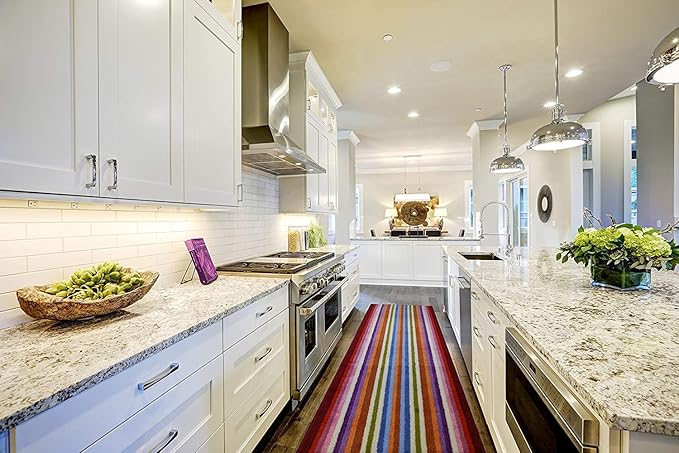 Custom Size Hallway Runner Rug, Slip Resistant, 26 Inch Wide X Your Choice of Length, Stripes Colorful, 26 Inch X 8 feet