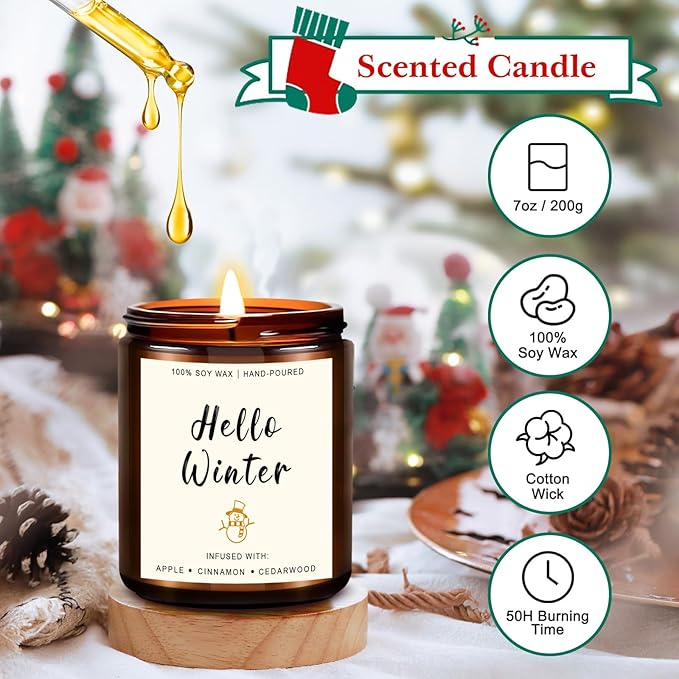 Christmas Scented Candle Gift Set for Women – 4 Pack Winter Soy Candles with Apple Cinnamon, Fir Balsam, Mulled Cider, Sandalwood – Holiday Gifts for Her, Home Décor