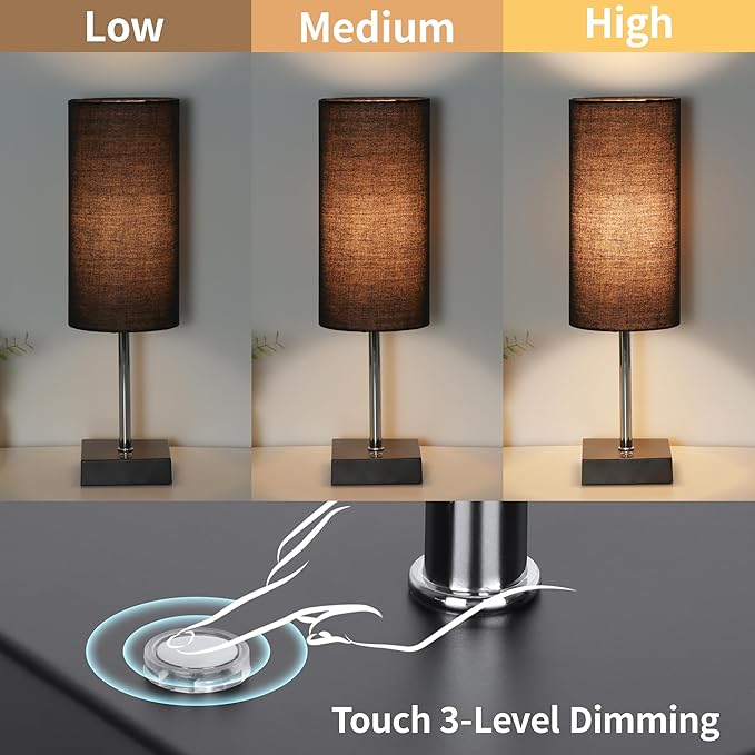 AVV Cordless Table Lamp with Dimmable, Rechargeable 3 Modes Battery Powered Bedside Lamp, Battery Operated Lamps for Night Stand, Touch Lamp for Bedroom, Living Room, Reading,15 Inch Black 2PK