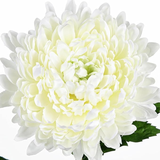 Hollyone 3Pcs Fake Mums Flowers White Artificial Chrysanthemum Flowers Silk Long Stem Floral Arrangements Bouquets Faux Spider Mum Flower Pincushion Flower Bush Spring Home Decor