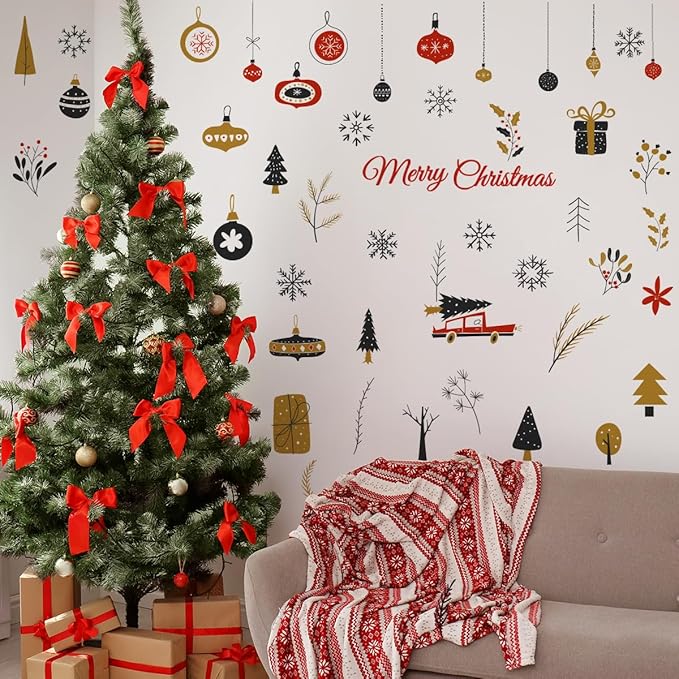 75.98 x 74.4 Inch Christmas Wall Decals - Merry Christmas Removable Stickers for Xmas Holiday Party Supplies Home Wall Decor