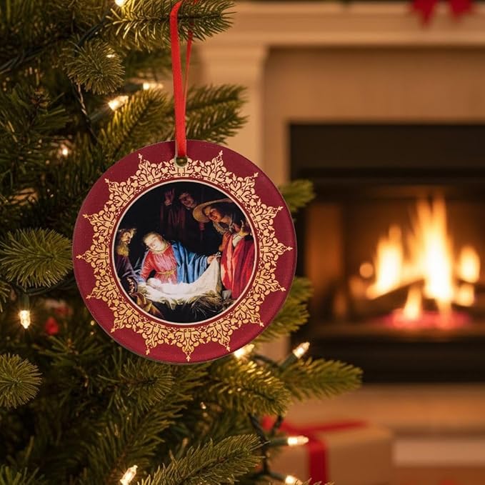 Adoration of The Shepherds Acrylic Ornament - Traditional Catholic & Christian Christmas Decor - Nativity Scene, Ornate Religious Decorative Hanging Ornaments for Tree
