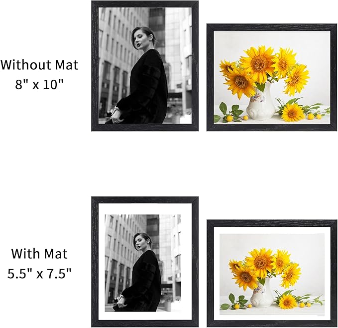 puthiac 8x10 Black Oak Wood Picture Frame -8"x10" Frame Wood, 8"x10" Natural Solid Wood Poster Frames for Wall Art Photo and Prints (3 Pack, Black)