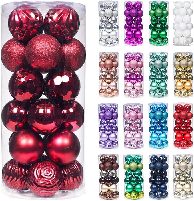 XmasExp 24ct Christmas Ball Ornaments Shatterproof Xmas Tree Hanging Balls Decorations Perfect for Holiday Wedding Christmas Decor(2.36"/60mm, Burgundy)