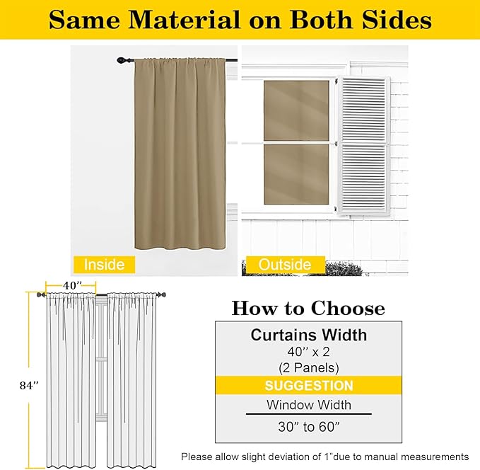 Taupe Blackout Curtains 84 Inch Length 2 Panels Set, Soft Solid Thermal Insulated Room Darkening Curtains 84 Inches Long for Bedroom Living Room, Rod Pocket Drape, Taupe, Each 40" Wx84 L