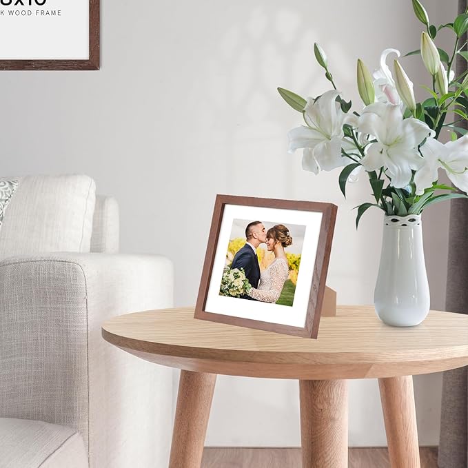 8x8 Walnut Oak Wood Picture Frame - 8x8 Photo Frame, 8x8 Picture Frame Wood, Natural Solid Wooden Picture Frames for Wall Art Photo and Prints (3 Pack, Walnut)
