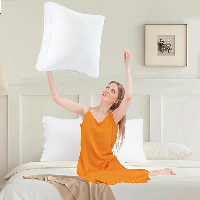 24x24 Pillows Inserts Set of 2, Throw Pillows 24 Inch Premium Down Alternative Pillow Inserts, 24 by 24 Square Premium Cushion with 100% Cotton Cover for Bed, Sofa, Couch