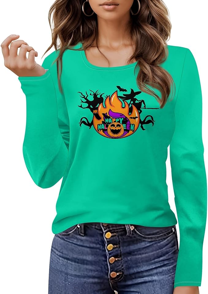 Halloween Sweatshirt Ghost Graphic U-Neck Sweatshirt Long Sleeve Breathable Plus Size Halloween Pullover Best Gift