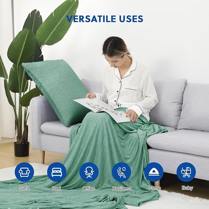 HOMFINE Cooling Blankets for Hot Sleepers - Summer Blanket Thin Lightweight Breathable Soft Double Side Enhanced Cooling for Bed Couch Sofa, Keep Cool for Night Sweats (Green, 108 x 90 inches)