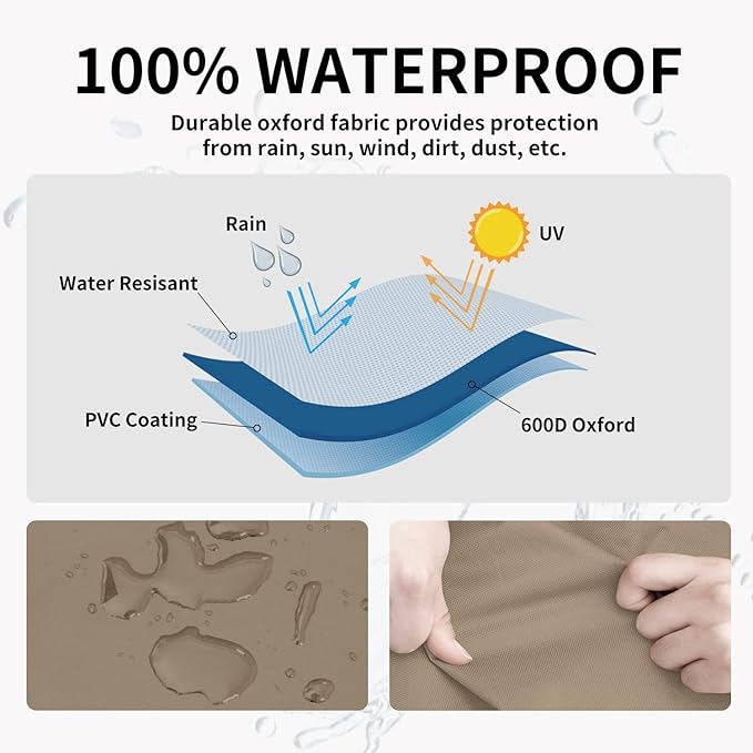 Easy-Going Outdoor Ottoman Cover, Waterproof Patio Ottoman Cover, Heavy Duty Outdoor Furniture Cover with Padded Handles (28"x28"x17", Camel/Dark Brown)