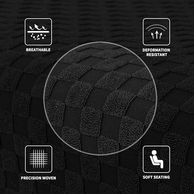 MAXIJIN Jacquard Ottoman Cover Slipcovers Folding Storage Stool Furniture Protector Cover Soft Thick Rectangle Foot Rest Slipcover with Elastic Bottom (Ottoman Large, Black)