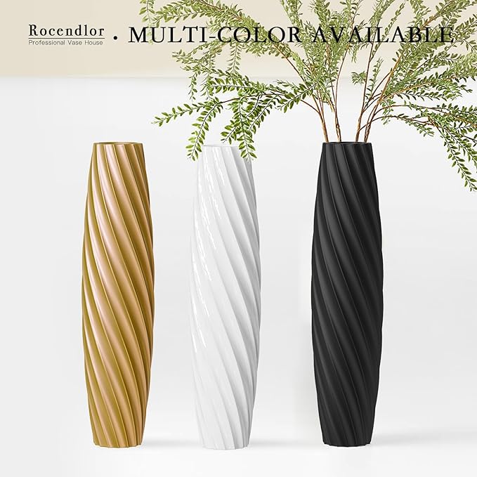 Tall Floor Vase, 23.6 inches Tall Vases Sturdy, Luxury, Textured for Decorative Branches Dried Flowers, Floor Vase for Rustic, Living Room, Shelf Decor (Black)