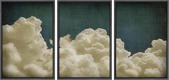 MUDECOR Framed Wall Art Print Set Vintage Cloudscape Dreamy Cotton Clouds Illustrations Modern Art Decorative Colorful Chic for Living Room, Bedroom, Office - 16"x24"x3 Black