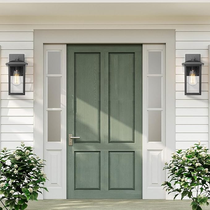 Outdoor Wall Sconce 1 Pack, Exterior Light Lantern Fixture, Porch Lights Lamp Outdoor Wall Mounted in Black Finish with Seeded Glass for House, Garage, Patio, Yard, Garden