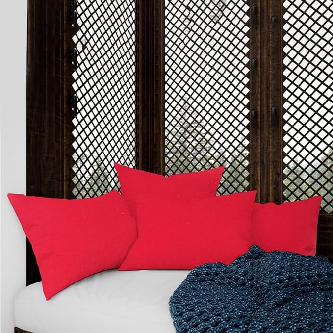Covers & All Premium Rectangle ThrowPillow Inserts with Covers Set of 4, 12 x 20 Inches Red, Decorative Cushions for Couch Sofa Home Decor Office Travel UV Resistant Waterproof Soft Cushions Pillows