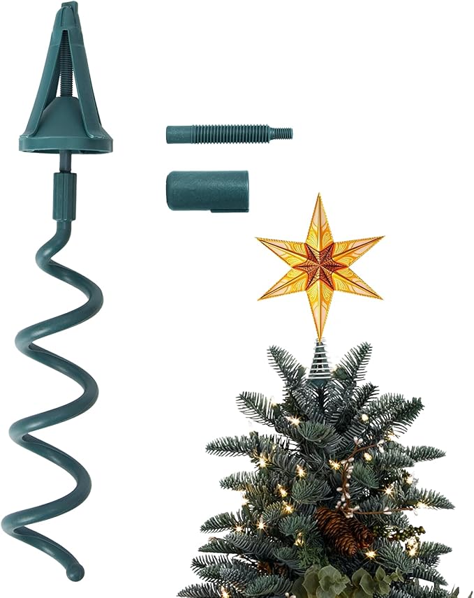 Upgraded Christmas Tree Topper Holder, Universal Twist-on Tree Topper Stabilizer with Adjustable Attachment for Stabilizing Treetop Ornaments, Fits Most Treetops Types