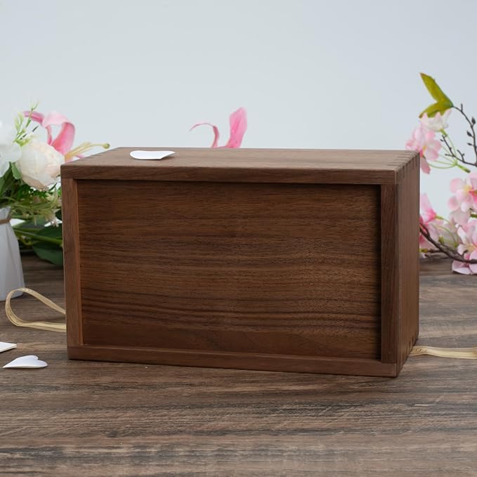 Wood Box with Slide Lid, Walnut Wooden Storage Box, 9.65'' x 5.71'' x 4.8'' Wooden Decorative Box for Keepsakes Valuables Accessories