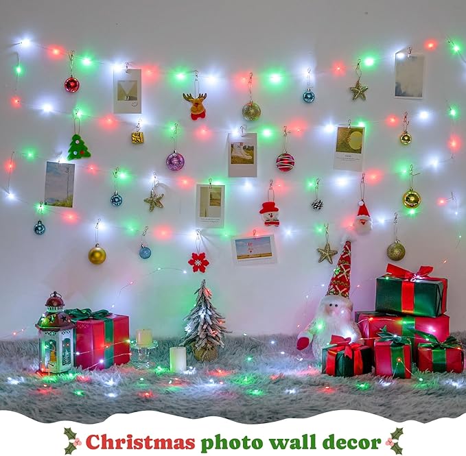 JMEXSUSS 2 Pack Christmas Fairy Lights Battery Operated with Remote, Total 200 LED 66ft Battery Powered Twinkle String Lights for Bedroom Tree Mantel Wall Ceiling Christmas Decor, Red White and Green
