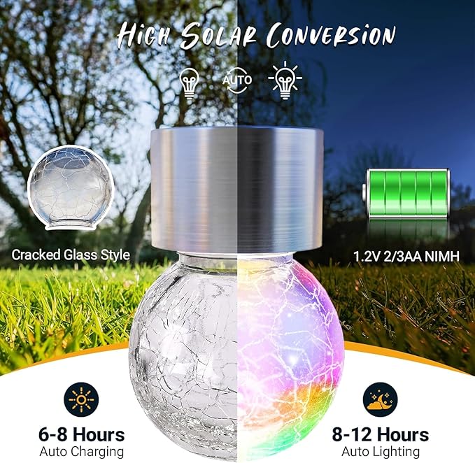 GIGALUMI 16 Pack Solar Outdoor Hanging Lights, Christmas Decoration-Cracked Glass Solar Lights Outdoor Waterproof for Garden, Yard, Fence, Tree(Color Changing)
